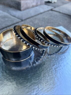 NWOT J. Crew Black and Gold Enamel Bangle Set of 5 with Crystal Trim